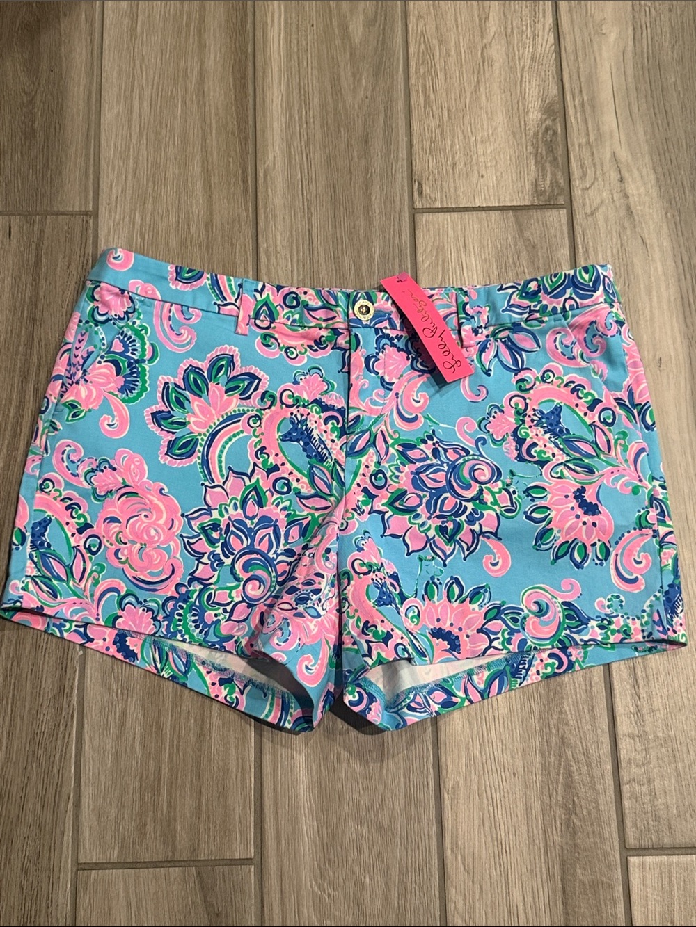 Lilly Pulitzer Aqua Floral Paisley Shorts with Pink Accents